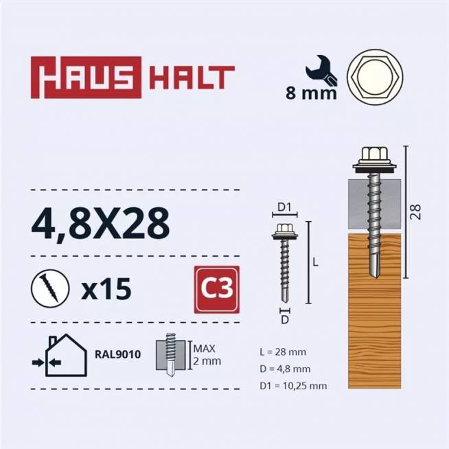 Savisriegis Haushalt DIN 7504K, 4.8 mm x 28 mm, 250 vnt.