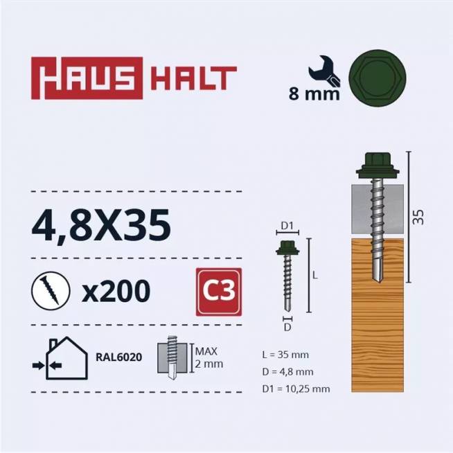 Savisriegis Haushalt DIN 7504K, 4.8 mm x 35 mm, 200 vnt.