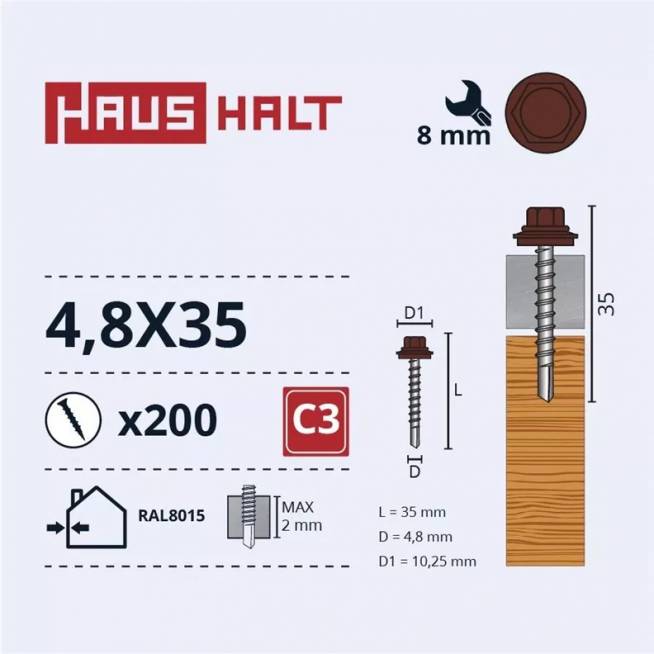 Savisriegis Haushalt DIN 7504K, 4.8 mm x 35 mm, 200 vnt.