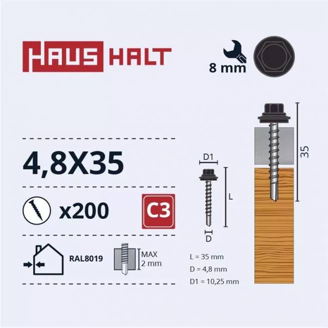 Savisriegis Haushalt DIN 7504K, 4.8 mm x 35 mm, 200 vnt.