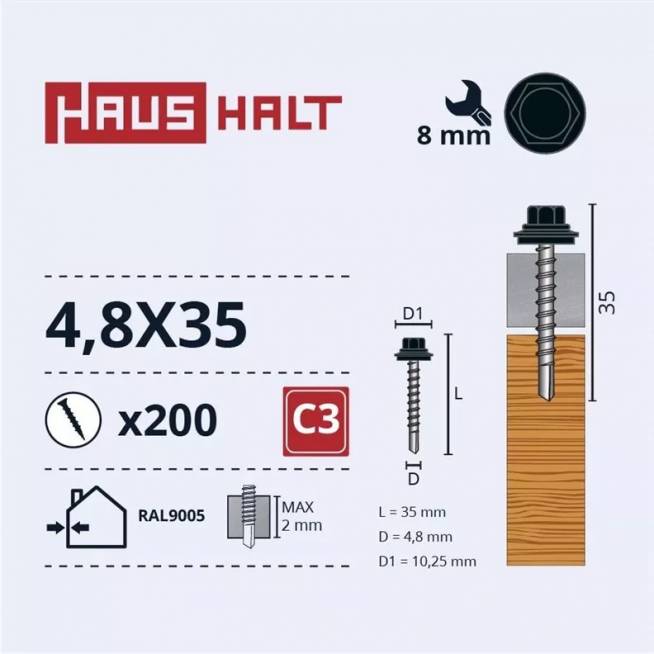 Savisriegis Haushalt DIN 7504K, 4.8 mm x 35 mm, 200 vnt.