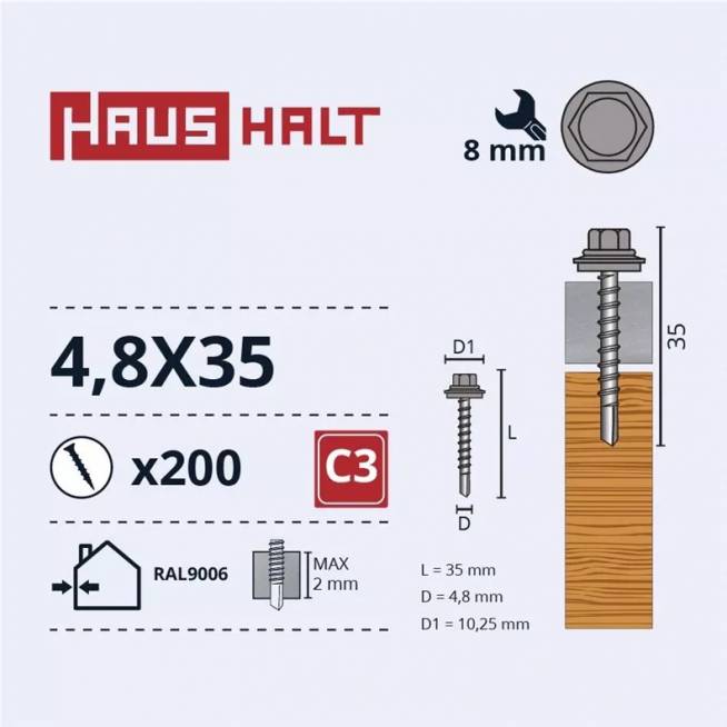 Savisriegis Haushalt DIN 7504K, 4.8 mm x 35 mm, 200 vnt.