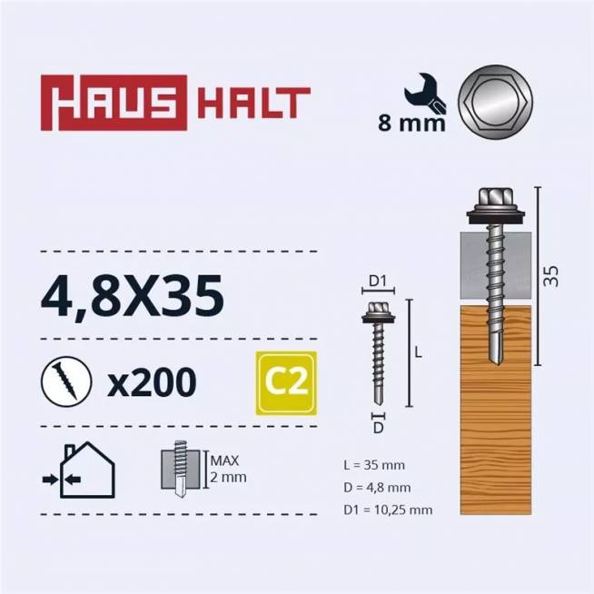 Savisriegis Haushalt DIN 7504K, 4.8 mm x 35 mm, 200 vnt.