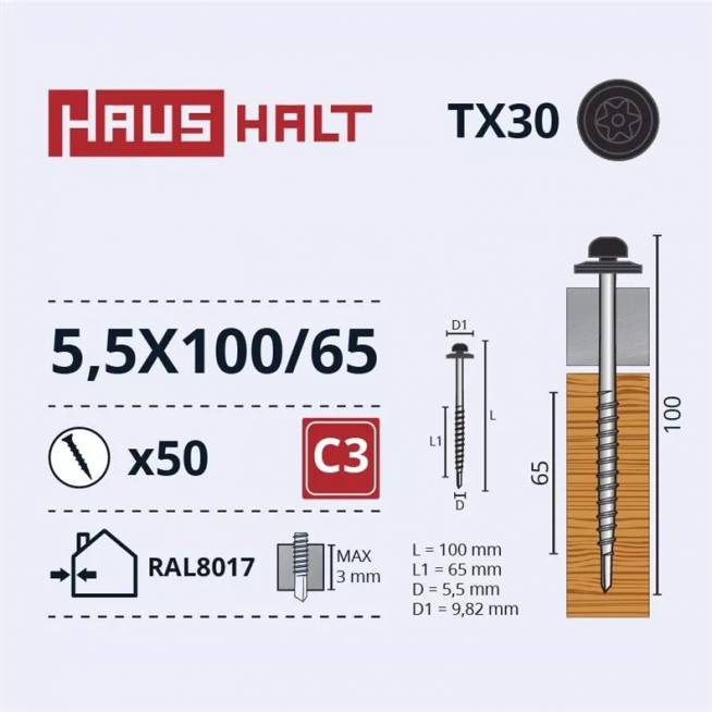 Savisriegis Haushalt DIN 7504N, 5.5 mm x 100 mm/65 mm, 50 vnt.