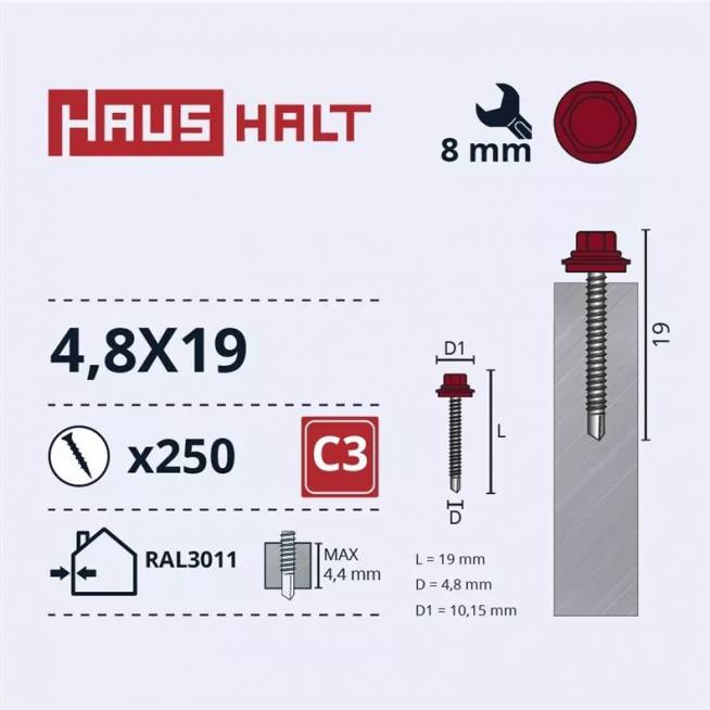 Savisriegis Haushalt DIN 7504K, 4.8 mm x 19 mm, 250 vnt.