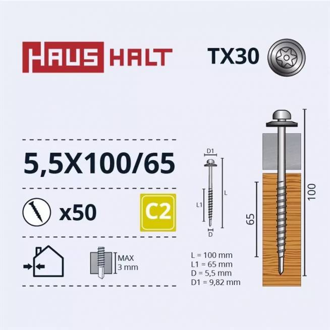 Savisriegis Haushalt DIN 7504N, 5.5 mm x 100 mm/65 mm, 50 vnt.