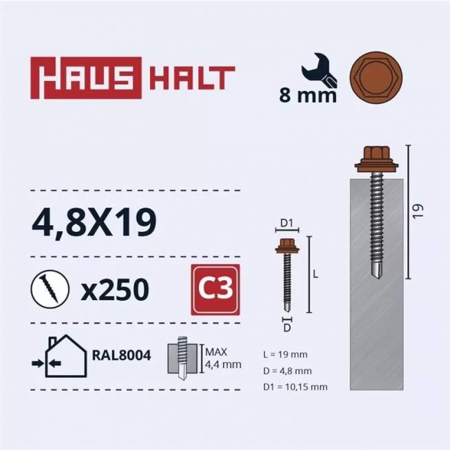 Savisriegis Haushalt DIN 7504K, 4.8 mm x 19 mm, 250 vnt.