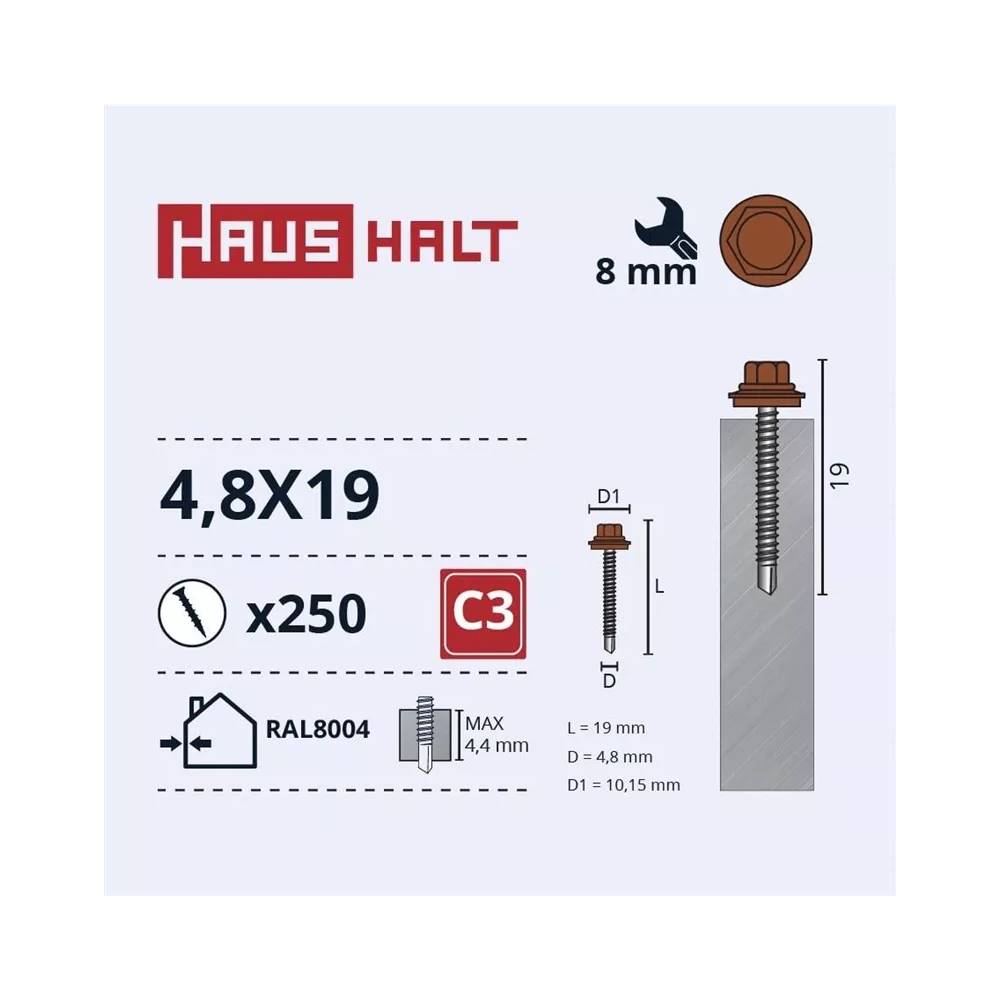 Savisriegis Haushalt DIN 7504K, 4.8 mm x 19 mm, 250 vnt.