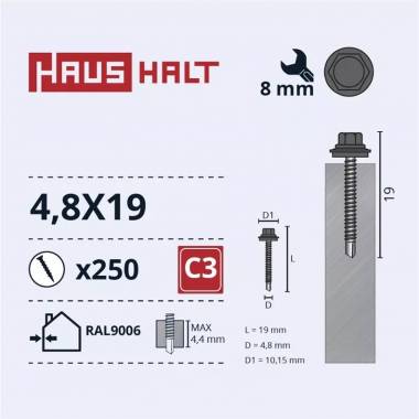 Savisriegis Haushalt DIN 7504K, 4.8 mm x 19 mm, 250 vnt.