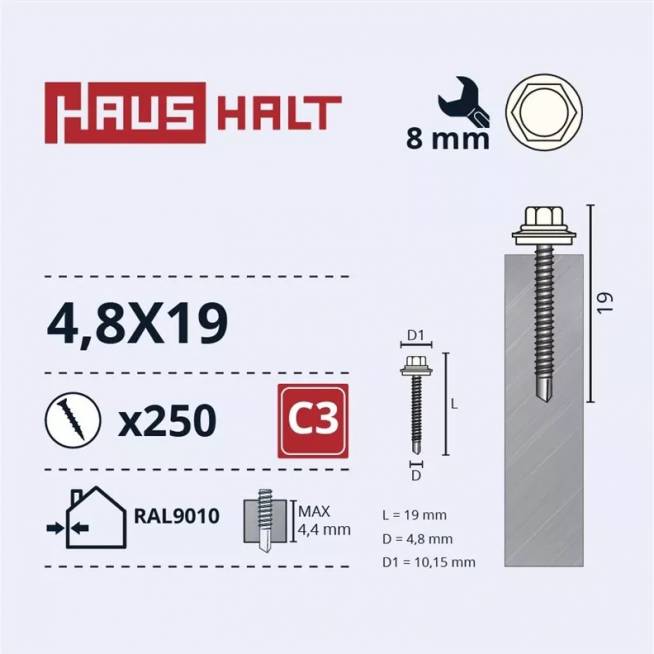 Savisriegis Haushalt DIN 7504K, 4.8 mm x 19 mm, 250 vnt.