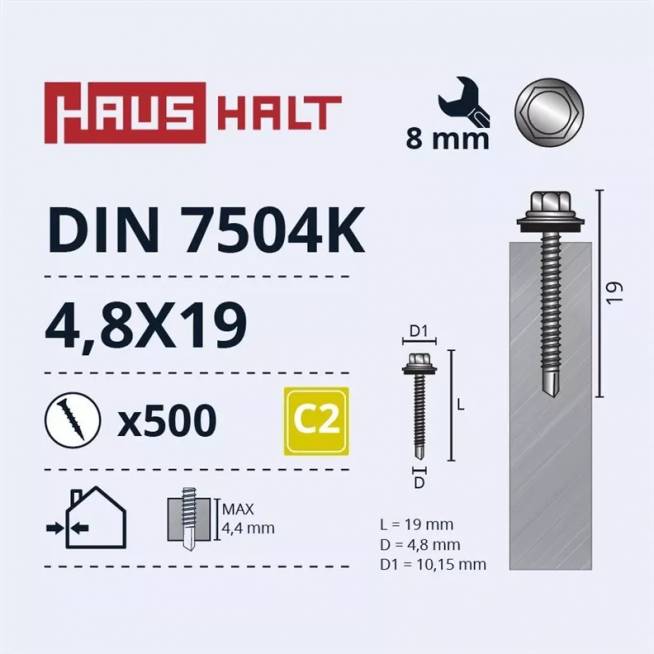 Savisriegis Haushalt DIN 7504K, 4.8 mm x 19 mm, 500 vnt.