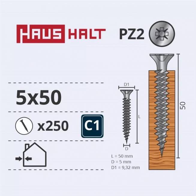 Medsraigtis Haushalt PZ2, 5 x 50 mm, balta, 250 vnt.