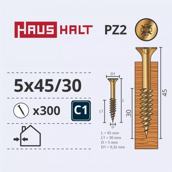 Medsraigtis Haushalt PZ2, 5 x 45 mm, geltona, 300 vnt.