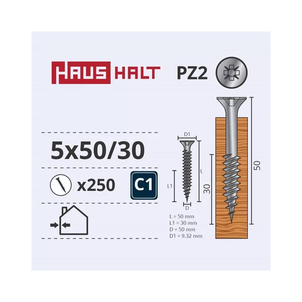 Medsraigtis Haushalt PZ2, 5 x 50 mm, balta, 250 vnt.