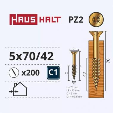 Medsraigtis Haushalt PZ3, 5 x 70 mm, geltona, 200 vnt.