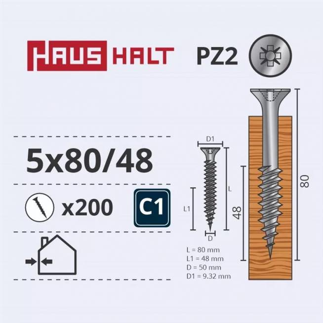 Medsraigtis Haushalt PZ2, 5 x 80 mm, balta, 200 vnt.