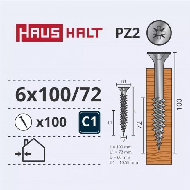 Medsraigtis Haushalt PZ3, 6 x 100 mm, balta, 100 vnt.