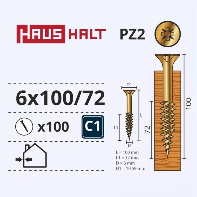 Medsraigtis Haushalt PZ3, 6 x 100 mm, geltona, 100 vnt.