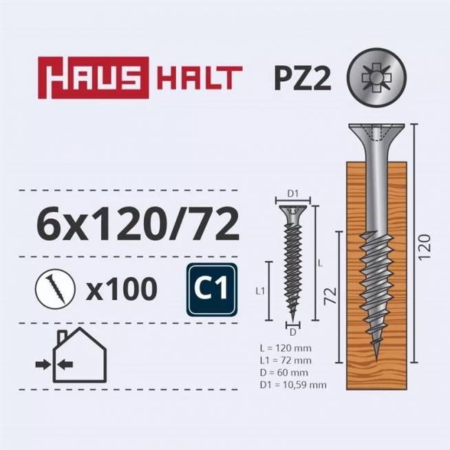 Medsraigtis Haushalt PZ3, 6 x 120 mm, balta, 100 vnt.