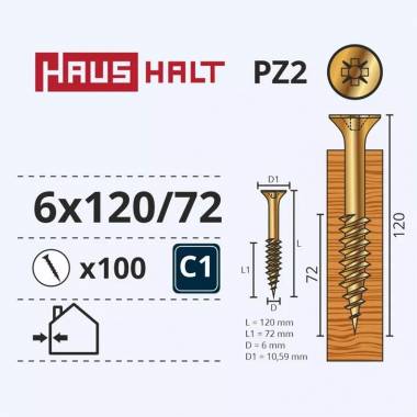 Medsraigtis Haushalt PZ3, 6 x 120 mm, geltona, 100 vnt.