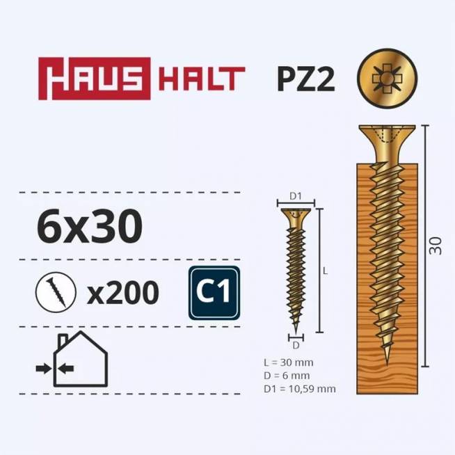 Medsraigtis Haushalt PZ2, 6 x 30 mm, geltona, 200 vnt.