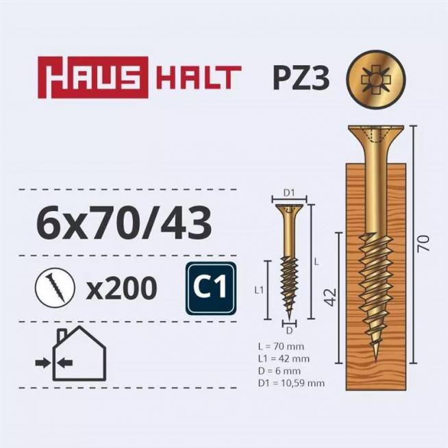 Medsraigtis Haushalt PZ3, 6 x 70 mm, geltona, 200 vnt.