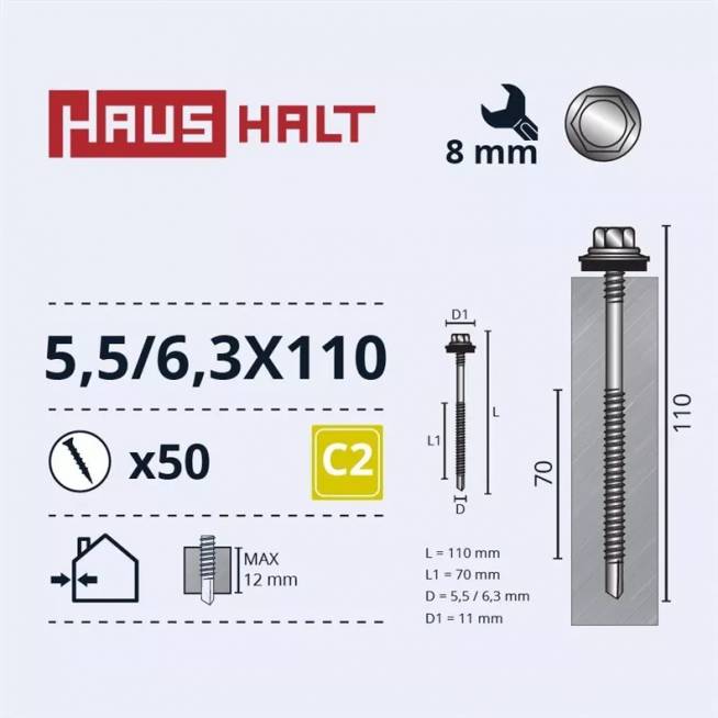 Savisriegis Haushalt DIN 7504K, 6.3 mm x 110 mm, 50 vnt.