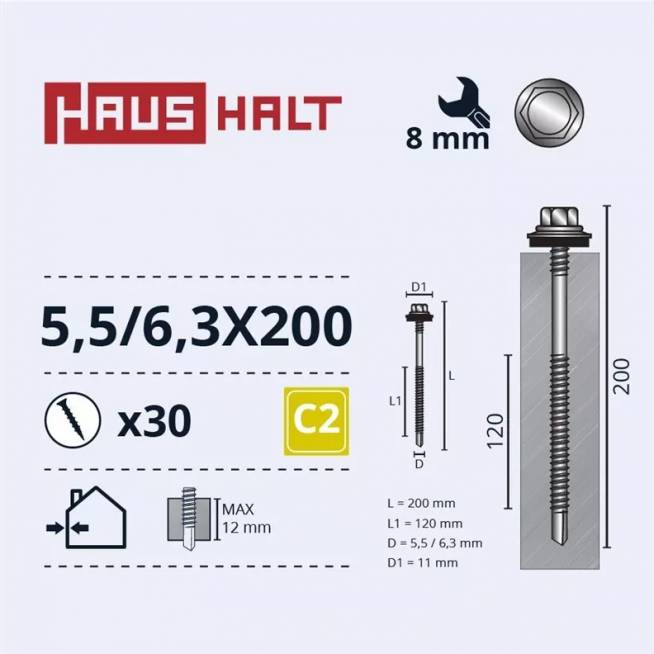 Savisriegis Haushalt DIN 7504K, 6.3 mm x 200 mm, 30 vnt.