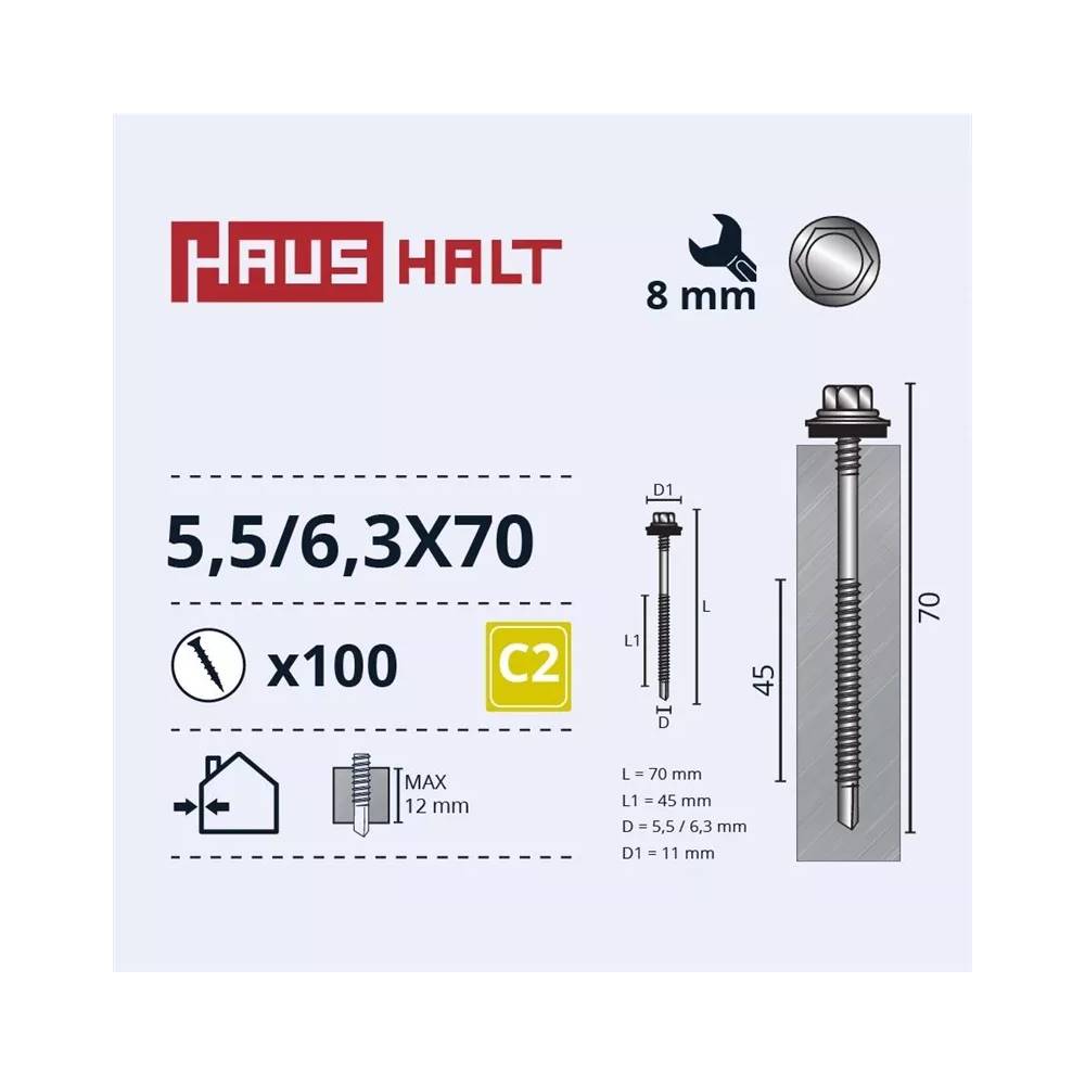 Savisriegis Haushalt DIN 7504K, 6.3 mm x 70 mm, 100 vnt.