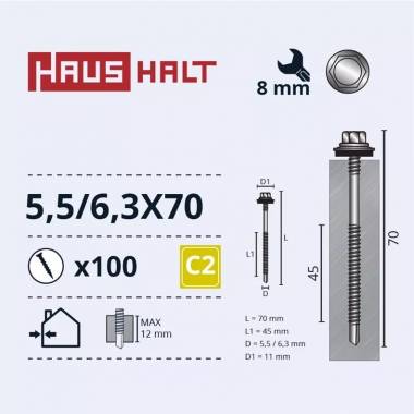 Savisriegis Haushalt DIN 7504K, 6.3 mm x 70 mm, 100 vnt.