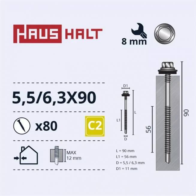 Savisriegis Haushalt DIN 7504K, 6.3 mm x 90 mm, 80 vnt.