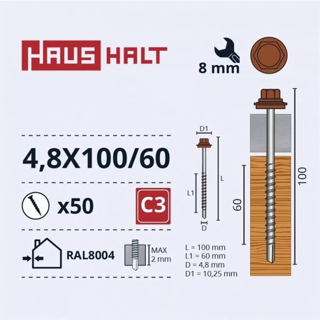 Savisriegis Haushalt DIN 7504K, 4.8 mm x 100 mm/60 mm, 50 vnt.