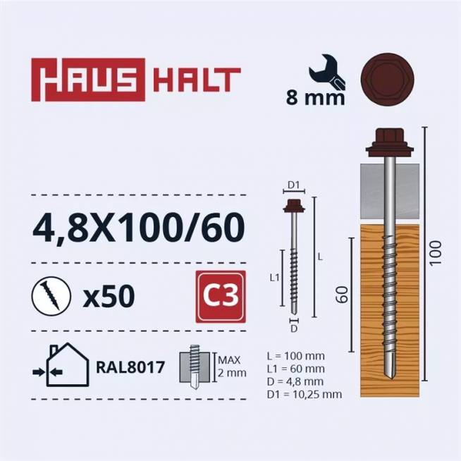 Savisriegis Haushalt DIN 7504K, 4.8 mm x 100 mm/60 mm, 50 vnt.