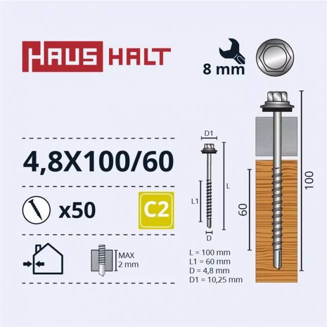 Savisriegis Haushalt DIN 7504K, 4.8 mm x 100 mm, 50 vnt.