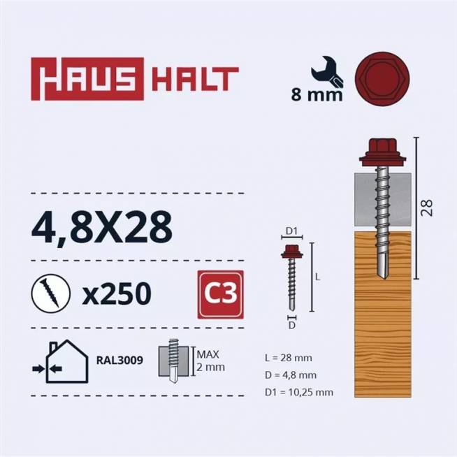 Savisriegis Haushalt DIN 7504K, 4.8 mm x 25 mm, 250 vnt.