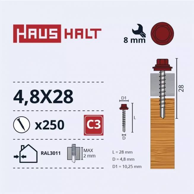 Savisriegis Haushalt DIN 7504K, 4.8 mm x 28 mm, 250 vnt.