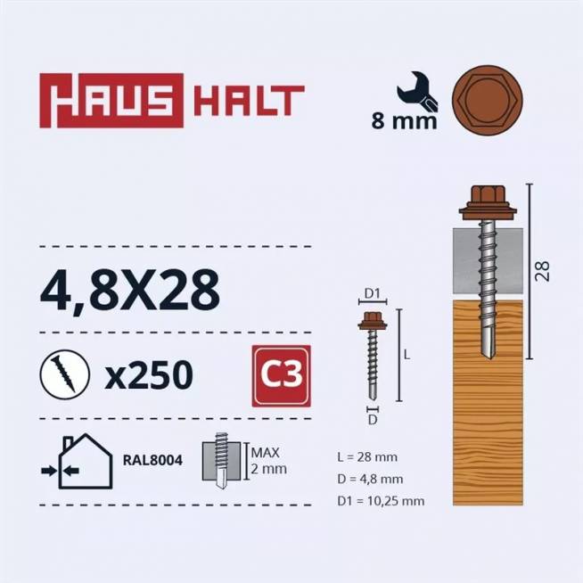 Savisriegis Haushalt DIN 7504K, 4.8 mm x 28 mm, 250 vnt.