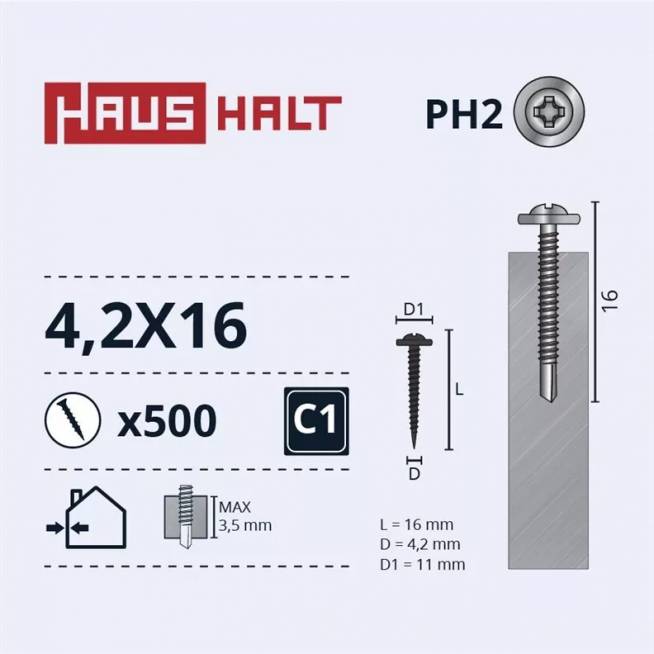 Savisriegis Haushalt DIN 14566, 4.2 mm x 16 mm, 500 vnt.