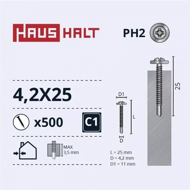 Savisriegis Haushalt DIN 14566, 4.2 mm x 25 mm, 500 vnt.