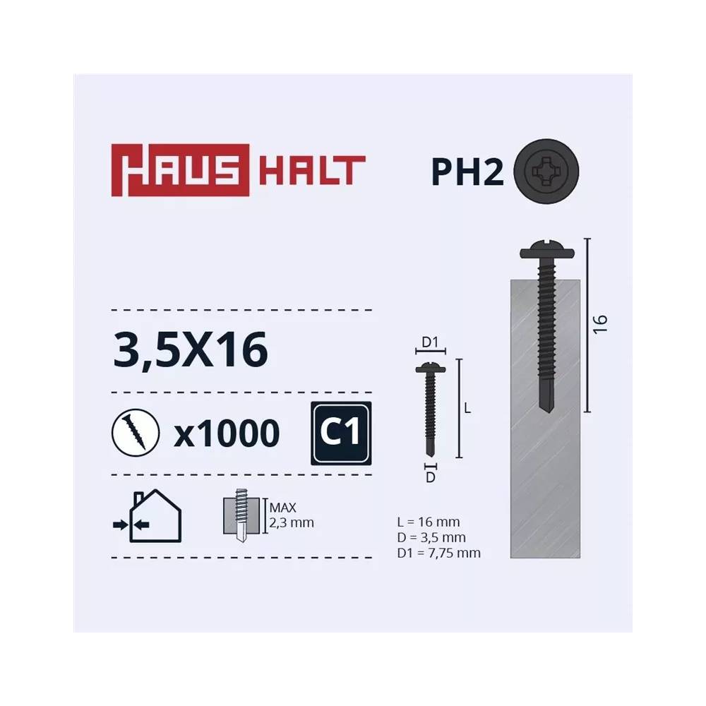 Savisriegis Haushalt DIN 14566, 3.5 mm x 16 mm, 1000 vnt.