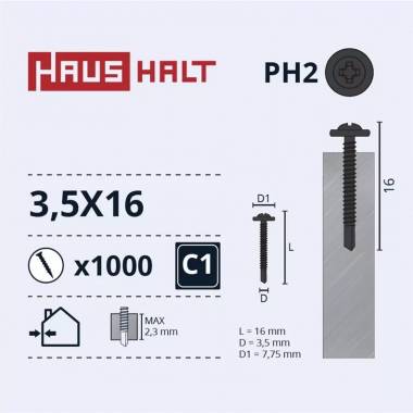 Savisriegis Haushalt DIN 14566, 3.5 mm x 16 mm, 1000 vnt.