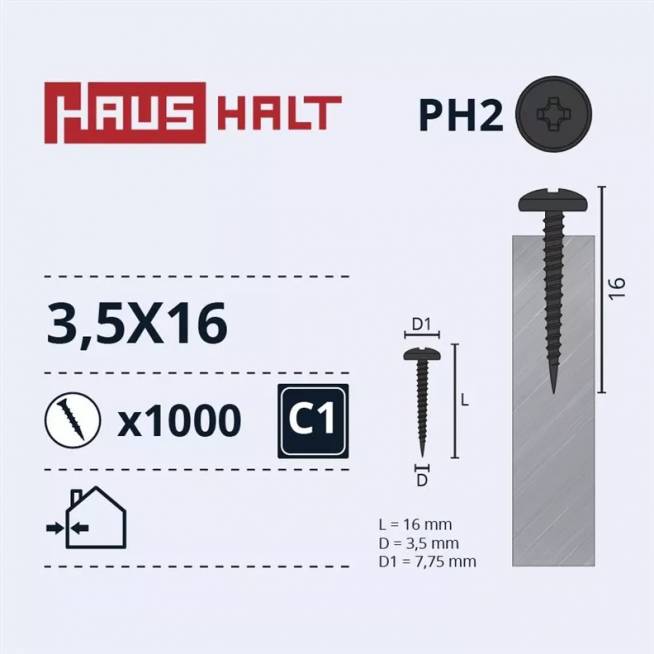 Savisriegis Haushalt DIN 7504N, 3.5 mm x 16 mm, 1000 vnt.