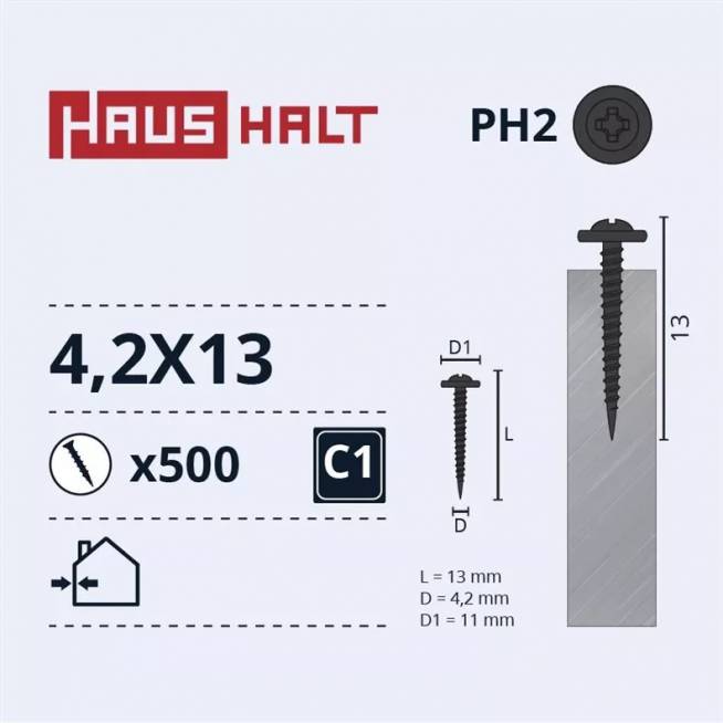 Savisriegis Haushalt DIN 14566, 4.2 mm x 13 mm, 500 vnt.