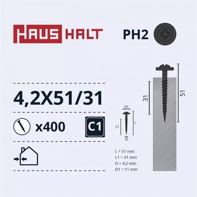 Savisriegis Haushalt DIN 14566, 4.2 mm x 51 mm, 400 vnt.