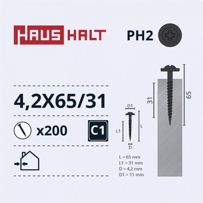 Savisriegis Haushalt DIN 14566, 4.2 mm x 65 mm, 200 vnt.