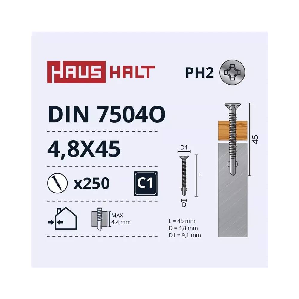 Savisriegis Haushalt DIN 7504O, 4.8 mm x 45 mm, 250 vnt.