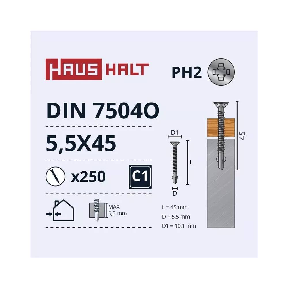 Savisriegis Haushalt DIN 7504O, 5.5 mm x 45 mm, 250 vnt.