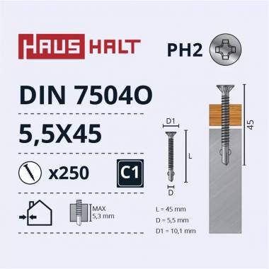 Savisriegis Haushalt DIN 7504O, 5.5 mm x 45 mm, 250 vnt.