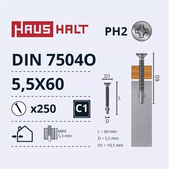 Savisriegis Haushalt DIN 7504O, 5.5 mm x 60 mm, 250 vnt.