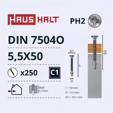 Savisriegis Haushalt DIN 7504O, 5.5 mm x 50 mm, 250 vnt.